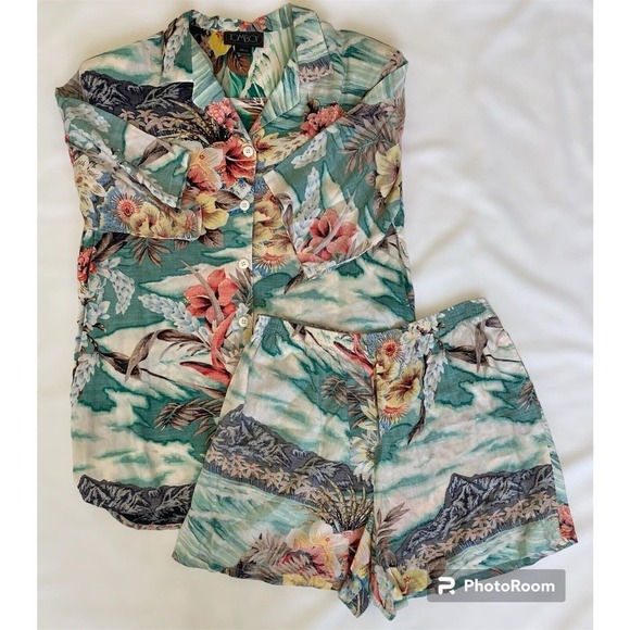 Tomboy Other - Vtg 80s Tomboy Tropical Hawaiian Play Set Shorts Shirt Inside Out Print Size 11